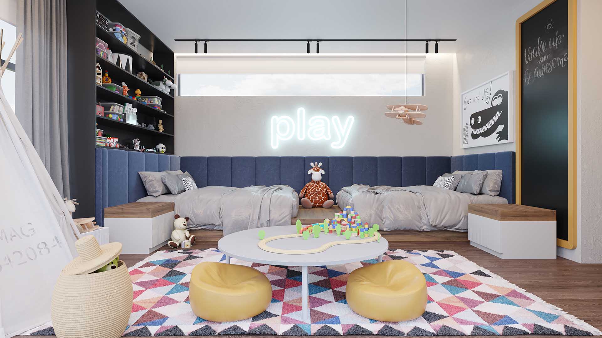 3D Render of a Kids Bedroom