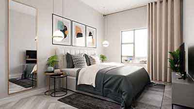 3D Render of a bedroom for low cost apartments